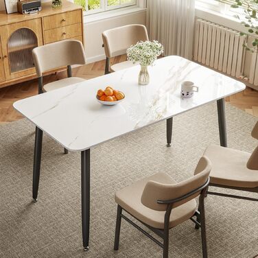 Обідній стіл ZL ZELing зі стільницею зі спеченого каменю під мармур та металевими ніжками, білий прямокутний кухонний та обідній стіл, 140 x 70 см, колір Нефритовий білий