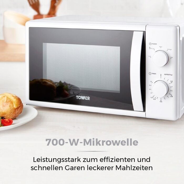 Ручна мікрохвильова піч Tower T24034WHT 20 літрів 700 Вт з 5 рівнями потужності та таймером на 35 хвилин - мікрохвильова піч біла