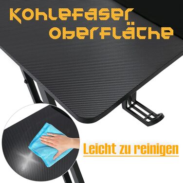 Ігровий стіл HENGMEI, ігровий стіл, комп&39ютерний стіл з підставкою для склянок, гачком для навушників, Z-подібний ПК-стіл, ігровий стіл для домашнього офісу, кутовий стіл, 140 x 60 см, тип B зі світлодіодним підсвічуванням, 140x60x75 см тип B зі світлод