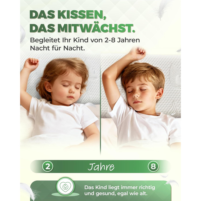 Дитяча подушка Welldora з піни з ефектом пам&39яті 30x50 см ергономічна подушка для дітей (28 років), росте разом з дитиною, дихаючий чохол 3D Tencel, сертифікований Oeko-TEX, безпечний, можна прати та приємно м&39який. Дитяча подушка білого кольору з пін