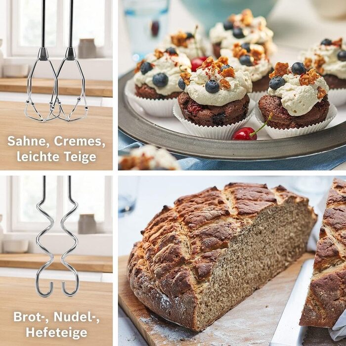 Ручний міксер Bosch Styline MFQ40303, 2 віночки, 2 гаки для тіста з нержавіючої сталі, можна мити в посудомийній машині, 5 швидкос