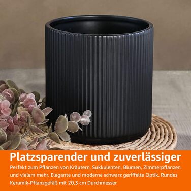 Круглий керамічний горщик для рослин Storeo Basics з ребристим покриттям, 20,3 см, чорний, одинарний (20,3 см) чорний
