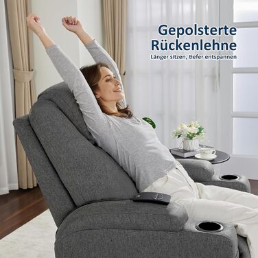 Електричне масажне крісло-реклайнер Крісло для телевізора з функцією відкидання, вібрацією та підігрівом 7061 Нова модель, ергономічне (сіра тканина)