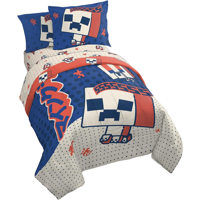 Повнорозмірний комплект постільної білизни Minecraft Creeper, 7-місний комплект постільної білизни з простирадлом та наволочками,