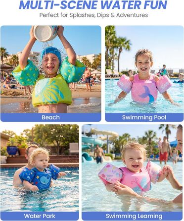 Дитячий плавальний жилет Gogokids з крильцями для плавання для немовлят - зручний плавальний жилет з наручниками для дітей 1-6 років, 24-66 фунтів/11-30 кг, тренувальний плавальний жилет із запобіжною пряжкою та нарукавниками 1-3 роки, 11-15 кг, градієнтн