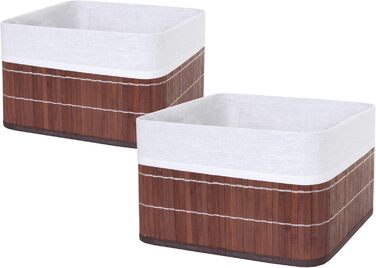 Набір із 2 кошиків для зберігання HWC-C21, кошик, коробка для зберігання, органайзер, коробка для сортування, полиця, кошик, бамбук - коричневий 33 x 33 x 21 см