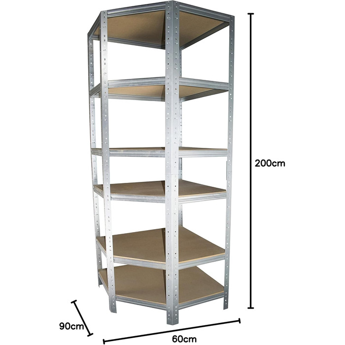 Кутова полиця 200x90x60 см Міцна оцинкована металева полиця настільна 6 полиць вантажопідйомністю 145 кг кожна / Кутова полиця Міцна кутова полиця / Вставна полиця