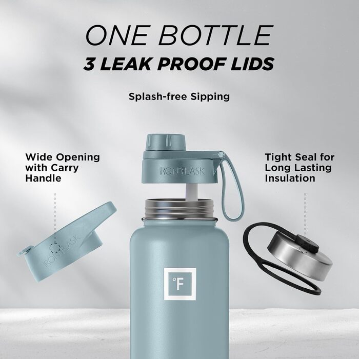 Спортивна пляшка для пиття IRON FLASK, 3 кришки (кришка з широким носиком), герметична, з нержавіючої сталі, для чоловіків, жінок