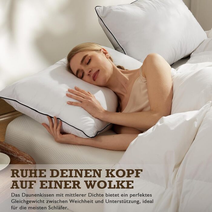 Пухова подушка BPC Down Pillow 40x80, 2 шт., розкішна серцевина з пера та пуху, оточена поліестером та 100 органічною бавовняною тканиною, м&39яка подушка для сну середнього розміру, подушка 40x80 см (2 шт.), біла