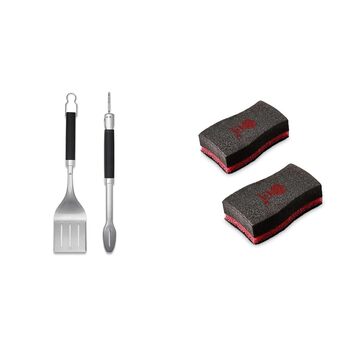 Набір Weber щипці та лопатка Precision Grill (6763) та очисні губки (17688, 2 шт. ), чорно-сріблясті