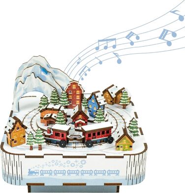 Музична скринька Tonecheer Дерев'яний 3D-пазл, набір моделей для сім'ї котів своїми руками для дорослих, обертова музична шкатулка, дерев'яна головоломка Подарунки для прикраси будинку Подарунок на день народження Різдвяні підлітки (Сніговий поїзд)