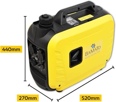 Інверторний генератор BAMATO BGE-2000I 2000 Вт Інверторна технологія 64,1 дБ(A) Дві розетки змінного струму 230 В та два USB-порти для швидкої зарядки 2,1 А