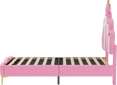 М&39яке ліжко 90x200, дитяче ліжко з рейковою основою та світлодіодним освітленням, плоске ліжко з узголів&39ям у формі хмари, ліжко принцеси у формі корони, м&39яка оббивка зі штучної шкіри 90x200 см рожевого кольору