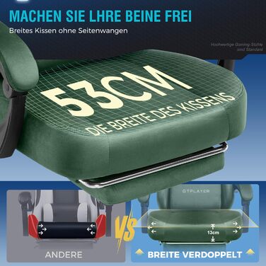 Ігрове крісло GTPLAYER, Дихаюче офісне крісло, Ергономічне офісне крісло, Високоякісна тканина, Ергономічне крісло для ПК, Регульована на 160 спинка та Розсувна підставка для ніг, Зелений оксамит