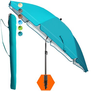 Пляжна парасолька 4smile SunnyJoy, бірюзовий колір - пляжна парасолька UPF 50 Ø 200 см, надійний захист від сонця, вітронепроникна та стійка - парасолька із захисним чохлом, комплект із 2 шт. - 1 x парасолька чохол Ø 200 см, бірюзовий колір