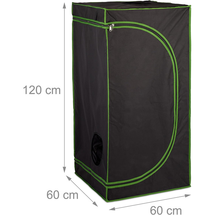 Розплідник для рослин Relaxdays Growzelt, 120x60x60 см, з відбиваючою внутрішньою плівкою, світлонепроникний, для вирощування в приміщенні, чорний/зелений