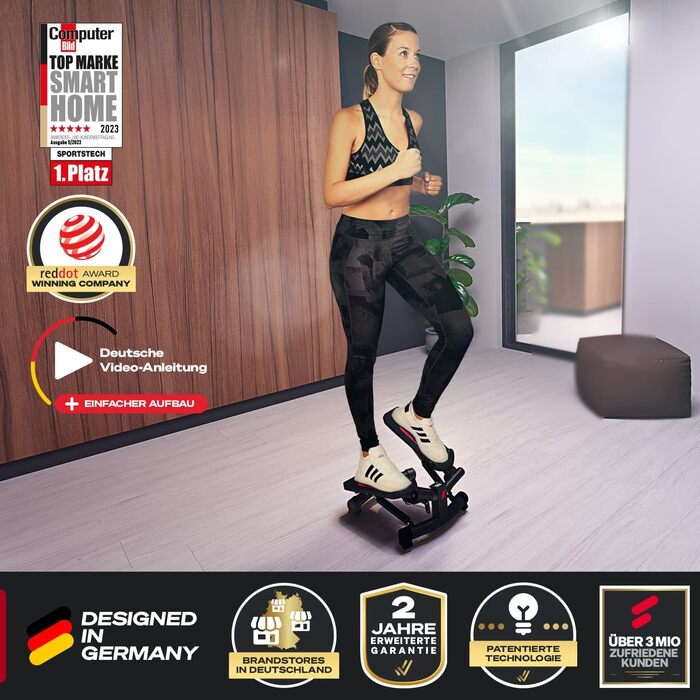 Степер Sportstech 2-в-1 Twister з Power Ropes - якісний німецький бренд - STX300 Twister Stepper та Side Stepper для початківців та досвідчених користувачів, степер вгору-вниз з дисплеєм, домашній тренажер опору STX300 сірий