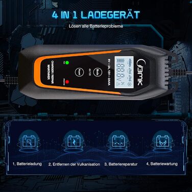 Зарядний пристрій 6V/12V 2A 4A повністю автоматичний інтелектуальний зарядний пристрій зі світлодіодним ремонтним зарядним пристро