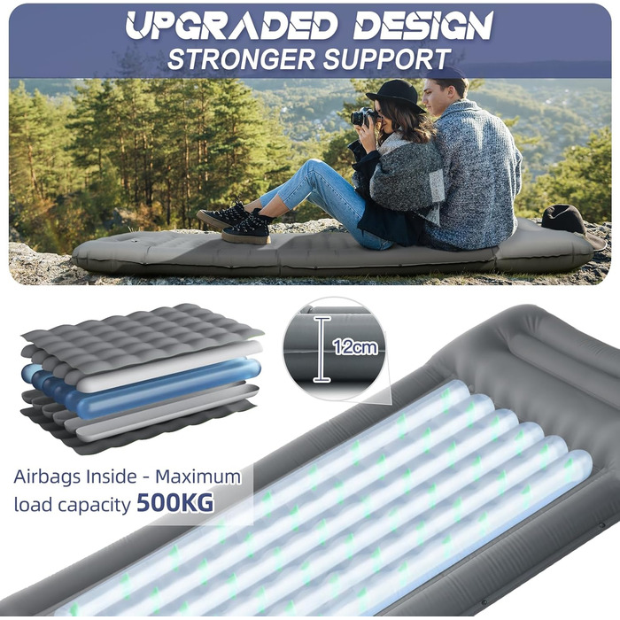 Килимок для сну для кемпінгу, потовщений надлегкий надувний матрац 12 см з подушкою та ножним насосом, водонепроникний надувний килимок для сну невеликого розміру для активного відпочинку, походів, піших прогулянок