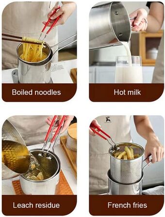 Каструля для картоплі фрі з нержавіючої сталі з кошиком для смаження, каструля для смаження Фритюрниця темпура з ситечком, сковорідки для курки для плит, кошик для картоплі фрі з нержавіючої сталі, кухонний інструмент для приготування їжі