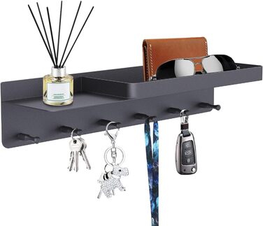 Ключниця Honsdom з полицею і 6 гачками, ключниця чорна, ключниця-органайзер, ключниця без свердління для настінного кріплення для