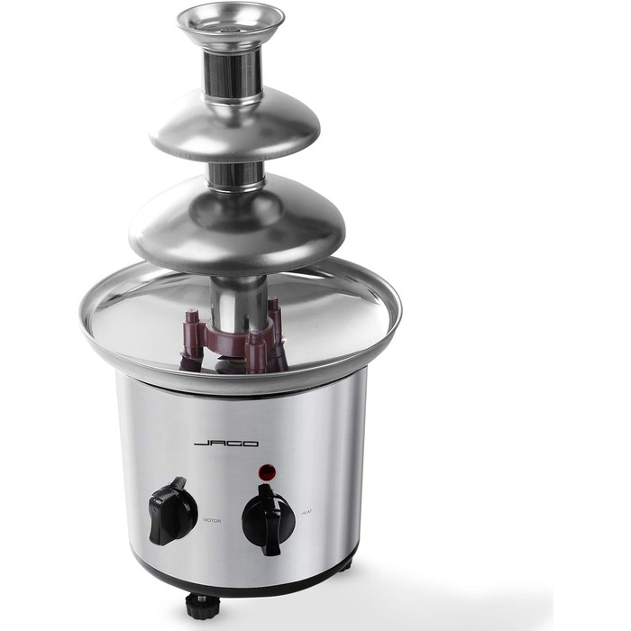 Шоколадний фонтан Jago 275W - 3 рівня, місткість 1 кг шоколад, нержавіюча сталь, можна мити в посудомийній машині, срібло - шоколадний фонтан, шоколадне фондю, шоколадне фондю, шоколадний фонтан