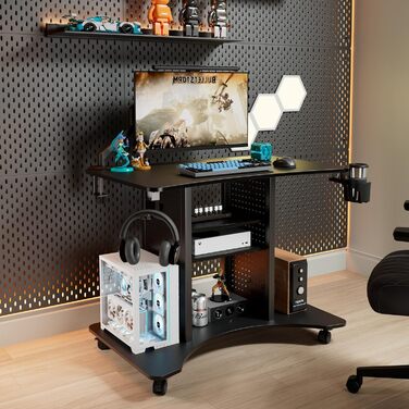 Ергономічний стіл EUREKA, комп&39ютерний стіл на колесах, невеликий стіл з 4 колесами, що обертаються на 360, мобільна робоча станція 94 * 59 * 75 см, підходить для вітальні, спальні, кабінету з місцем для зберігання