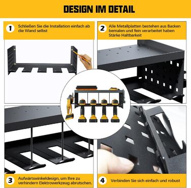 Зберігання інструментів Зберігання Настінне кріплення Акумуляторний ударний дриль-шуруповерт, 4 слоти Надміцний електричний дриль Настінна стійка для зберігання Організація викрутки Тримач інструментів Стійка для інструментів