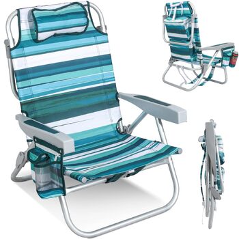 Складаний пляжний стілець Homecall, легкий, регульована спинка в 5 положеннях - Складаний пляжний стілець, до 136 кг, для пляжу, на відкритому повітрі, низька висота, класичний смугастий