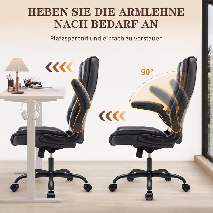 Ергономічне офісне крісло IWMH, регульоване по висоті крісло для роботи, обертове крісло зі штучної шкіри, висока вантажопідйомність та дихаюче крісло для керівника для домашнього офісу та офісу (чорне)