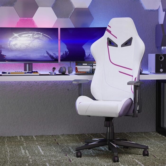 Геймерське крісло білого та фіолетового кольорів ергономічне офісне крісло з підтримкою голови та попереку Регульована по висоті тканина для дорослих та підлітків, білийфіолетовий
