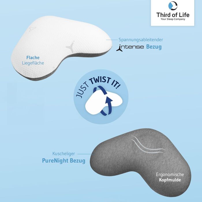 Подушка Third of Life для сну на боці, чохол з інноваційною технологією Intense, ергономічна подушка для підтримки шиї, високоякісна піна з ефектом пам&39яті, ергономічна подушка для шийного відділу хребта для сну на боці, білий/сірий