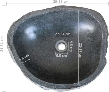 Раковина з річкового каменю овальна 30–37 см • Антрацит • Натуральні меблі для ванної