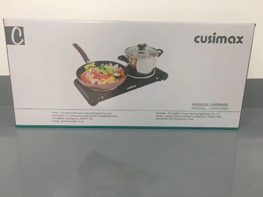 Інфрачервона варильна поверхня CUSIMAX 2 шт. 1200 Вт 1200 Вт Електрична варильна поверхня зі склокераміки, портативні подвійні варильні поверхні з регулюванням температури для зовнішнього/внутрішнього використання, для всіх типів гончарів, чорна нержавіюч