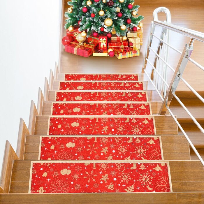 Предметний різдвяний комплект сходових сходів, килим 66 x 21,6 см, нековзний, різдвяний дизайн, TPR, нековзна підкладка, килимова доріжка для сходів, підходить для людей похилого віку, 7-