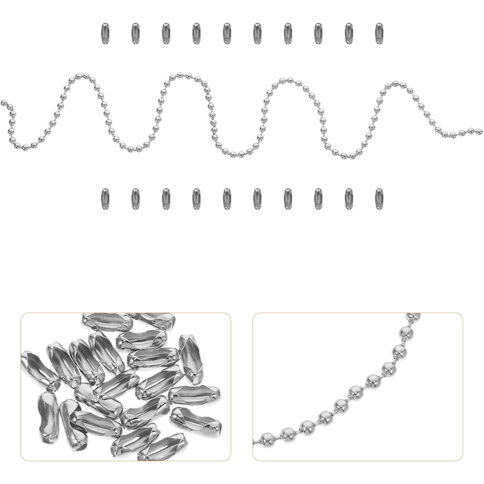 Ланцюг для тяги люстри OSALADI Ланцюг для стельового вентилятора Подовжувач ланцюга з бісером 3 мм Легкий подовжувач для ланцюга Велика сила тяги Нержавіюча сталь із 20 відповідними розємами
