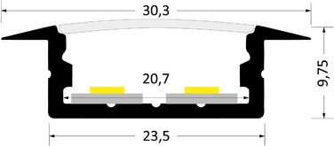 М Aluprofil DURA (DU) 2 метри алюмінієва профільна стрічка анодована для світлодіодних стрічок - комплект з прозорою кришкою з монтажними затискачами та торцевими кришками (2 метри прозорий клік), 2