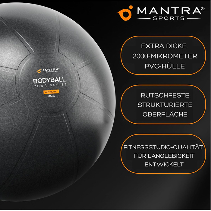 Гімнастичний м&39яч MANTRA SPORTS м&39яч для сидіння з антилопою, балансувальний м&39яч для вагітних та йоги м&39яч для пілатесу для офісу та тренування спини з насосом, чорний, розмір L (для зросту 1,61 м 1,78 м)