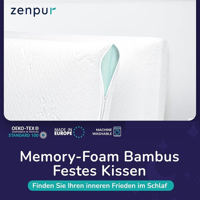 Подушка для шиї ZenPur, 2 шт., 40x60-13 см, подушка з піни з ефектом пам&39яті - ергономічна подушка для сну для шиї та плечей, сертифікована Oeko-TEX, середня, 2 шт., 40 x 60 x 13 см