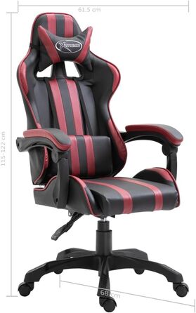 Геймерське крісло з бордової штучної шкіри з високою ергономічною спинкою, регулюванням висоти та поворотом на 360 градусів для оптимального положення сидіння, включаючи 5 нейлонових коліщаток для тихого руху. 30 x 18 x 5 см.