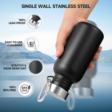 Пляшки для води Volhoply 500 мл, неізольовані, з одностінними стінками, 4 шт., спортивні пляшки для води з нержавіючої сталі з ручкою, без BPA, 18/8 304, багаторазові пляшки (мікс, 4 шт.) 4 мікс