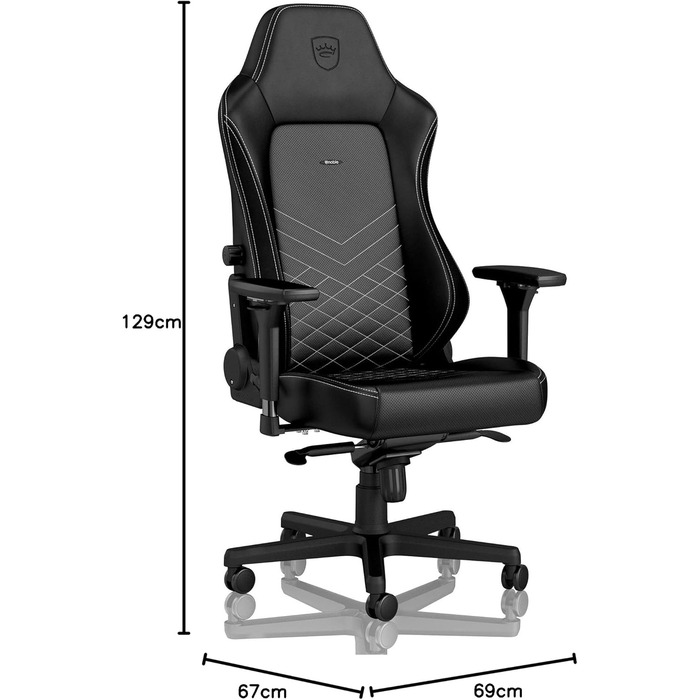 Ігрове крісло noblechairs Hero, вантажопідйомність 150 кг, офісне крісло зі штучної шкіри, ергономічне, письмове крісло, чорний/платиново-білий, обертове комп&39ютерне крісло з колесами, ігрове крісло, в комплекті подушка, чорна/біла штучна шкіра