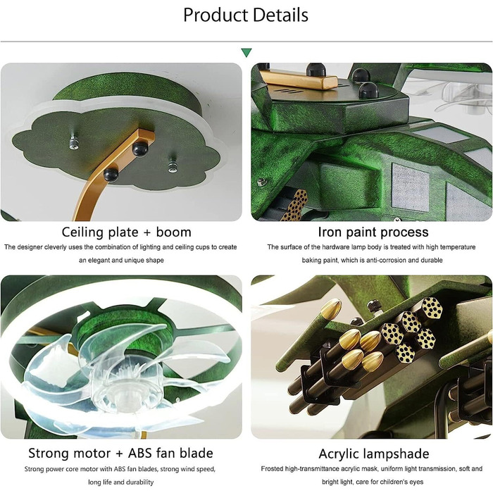 Тихий вентилятор світильник Стельові вентилятори з підсвічуванням Стельові вентилятори в формі гелікоптера світильник з дистанційн