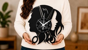Настінний годинник Barber Shop для перукарні та салону краси Безтихий механізм, вінтажний дизайн, ідея для подарунка (Чорний MM1)