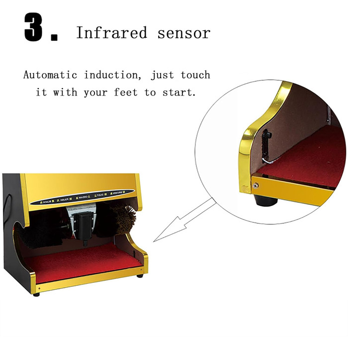 В 1 повністю автоматична полірувальна машина для взуття, порошок, полірування та блиск, 3 функції, полірувальна машина для взуття з інфрачервоним датчиком з подвійною комбінованою щіткою для сім'ї, готелів, банків, комерційних, 3