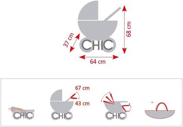 Лялькова коляска Лені, комбінована лялькова коляска 2в1 зі знімною люлькою, джинсовий рожевий, 560-62, 64 x 37 x 68 см, 2000 -