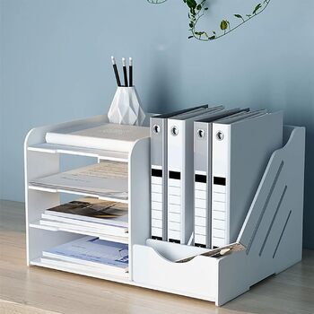 Настільний органайзер, Штабелювані лотки для листів (A4), Стоячий органайзер для документів для офісу, Органайзер для документів для столу, Зберігання документів A4, Офісне приладдя (White-a)