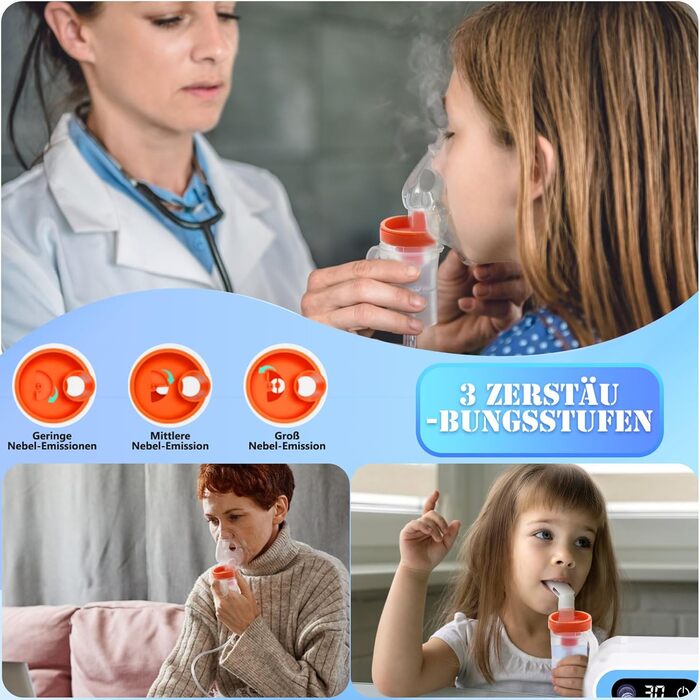 Інгаляційні апарати для дорослих, інгалятор для дітей, компресорний небулайзер зі світлодіодним цифровим дисплеєм і функцією таймера, електричний інгалятор з мундштуком і маскою