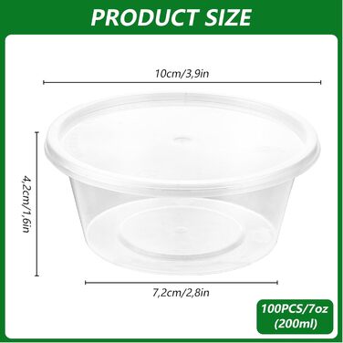 Контейнери для зберігання STARVAST на 100 предметів з кришками, круглі, 200 мл/7 унцій, герметичні, багаторазові пластикові контейнери, невеликі контейнери для соусів, дипів, спецій