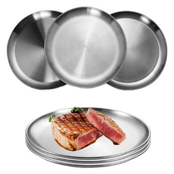 Тарілки з нержавіючої сталі, 6 шт., діаметр 20 см, для барбекю, круглі, для випічки, кемпінгу, пікніків, кухні та вечірок - набір з 6 шт.